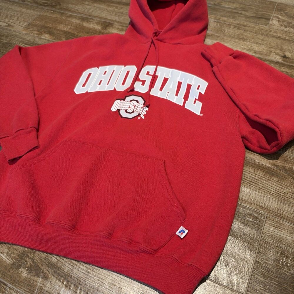 Vintage 90s Russell Athletic Ohio State Hoodie medium Red College Sweatshirt